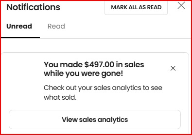 Sales Notification — £497 while you were gone